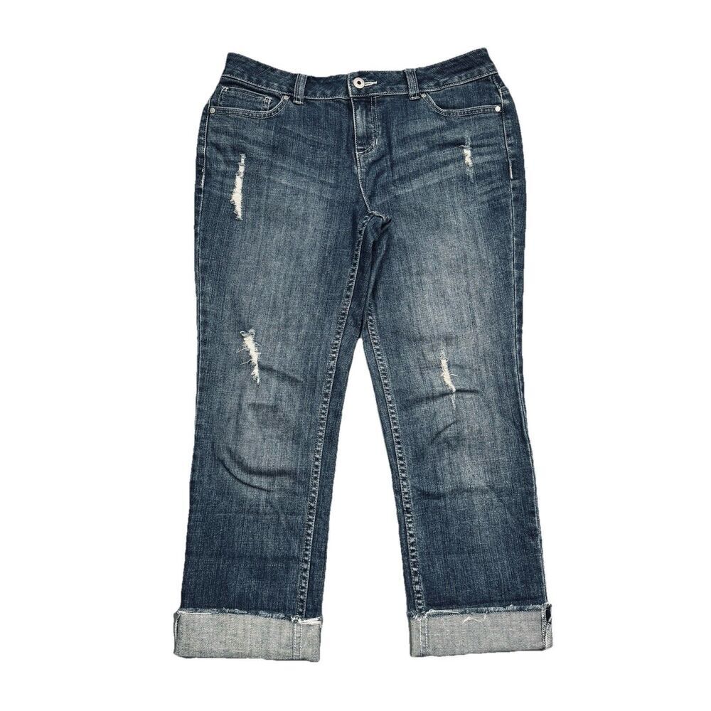 Simply Vera Wang Straight Cuffed Crop Jeans 6 (30x23.5) Blue Distressed Womens
